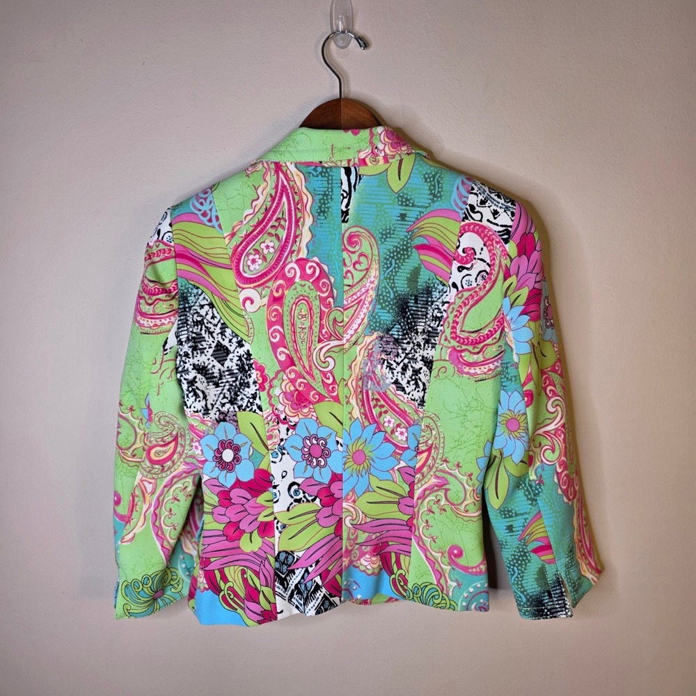 Vintage Alberto Makali Blazer Jacket Womens 6 Paisley Floral Jeweled Sequin - Picture 6 of 13
